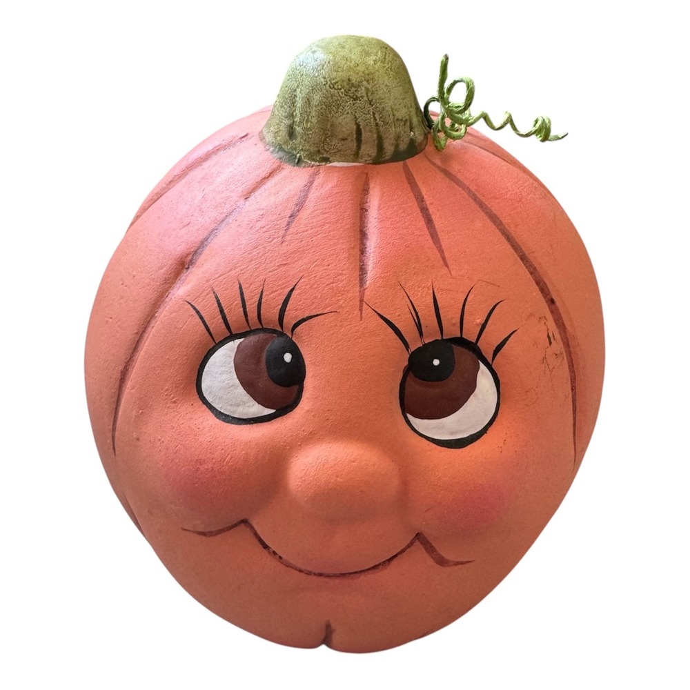 Vintage Hand‎ Painted Ceramic Pumpkin Figurine Whimsical Fall Decor